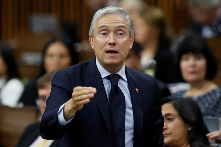 Canada's Minister of Innovation, Science and Industry Francois-Philippe Champagne speaks during Question Period in the House of Commons on Parliament Hill in Ottawa, Ontario, Canada September 17, 2024. REUTERS/Blair Gable