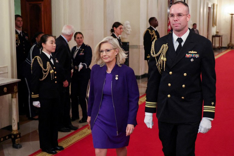 Liz Cheney arrives at the White House for a January 2 medal ceremony