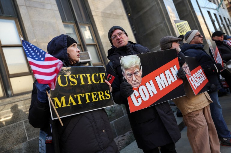 Protesters outside the courtroom ahead of Trump's sentencing