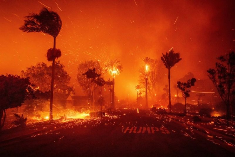 European climate monitors said Friday that the average global temperature recorded over the 12 months to Dec. 31 was 1.6 degrees Celsius above the estimated temperature in the 1850-1900 "pre-industrial" era, linking the rise to more dangerous heatwaves, wildfires, flooding and increasingly ferocious storms. File Photo courtesy Los Angeles County Fire Department/UPI