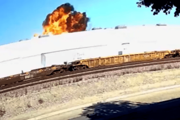 The moment a deadly inferno blast erupted as the plane hit the warehouse