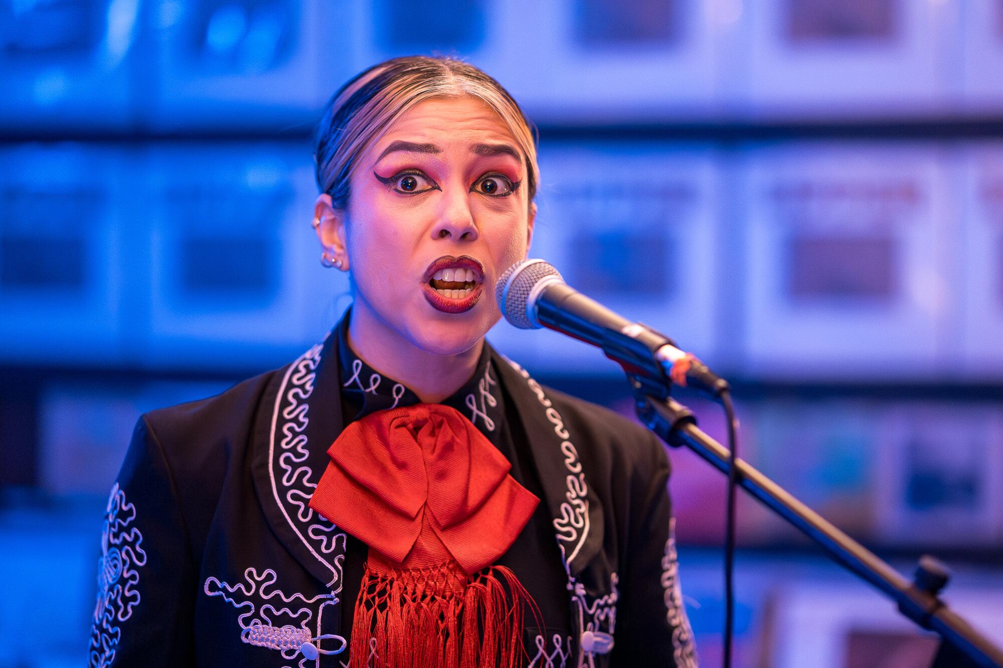 A participant performs at the Karaoke Country Revue.