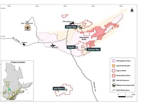 Figure 1: Newly staked ground over the highly prospective Chibougamau Pluton and surrounding anorthositic host rock.