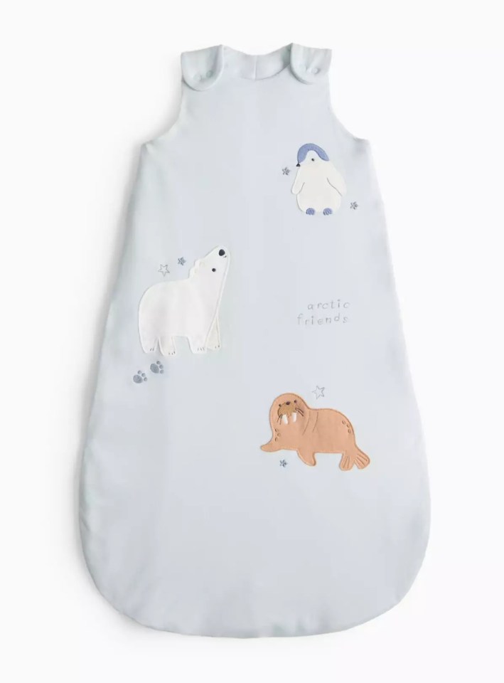 Baby sleeping bag with Arctic animal appliqués.