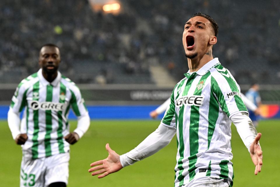 Antony of Real Betis celebrating a goal.