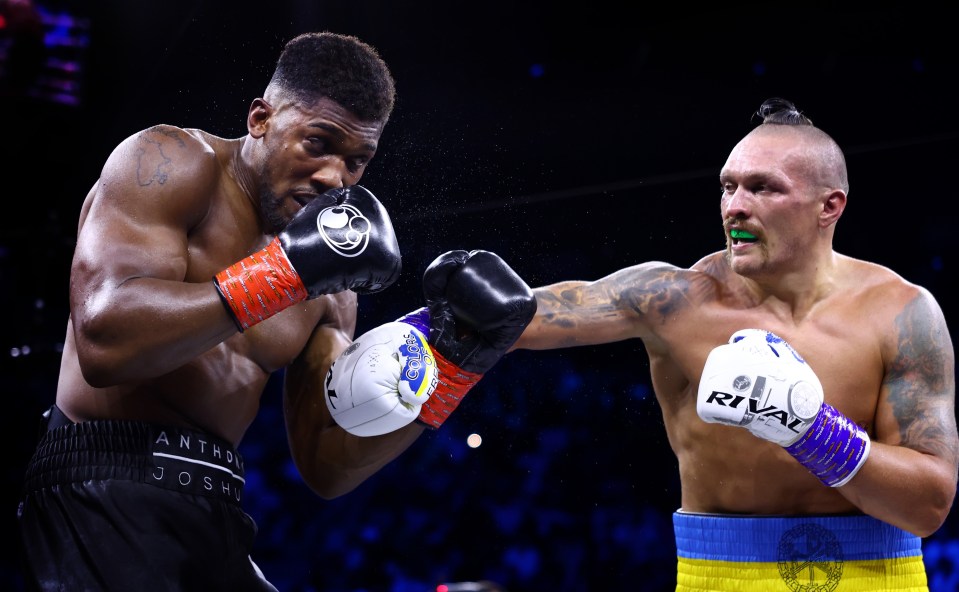 Oleksandr Usyk punches Anthony Joshua during a boxing match.