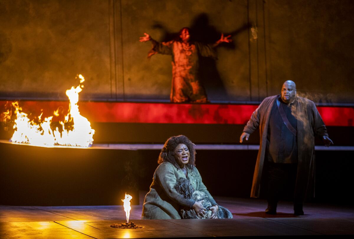 Raehann Bryce-Davis and Limmie Pulliam during dress rehearsal of L.A. Opera's "Il Trovatore."