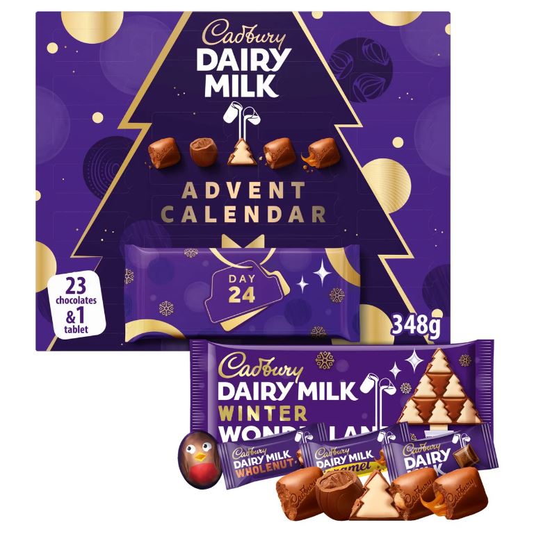 Cadbury Dairy Milk Advent Calendar with 23 chocolates and 1 tablet.