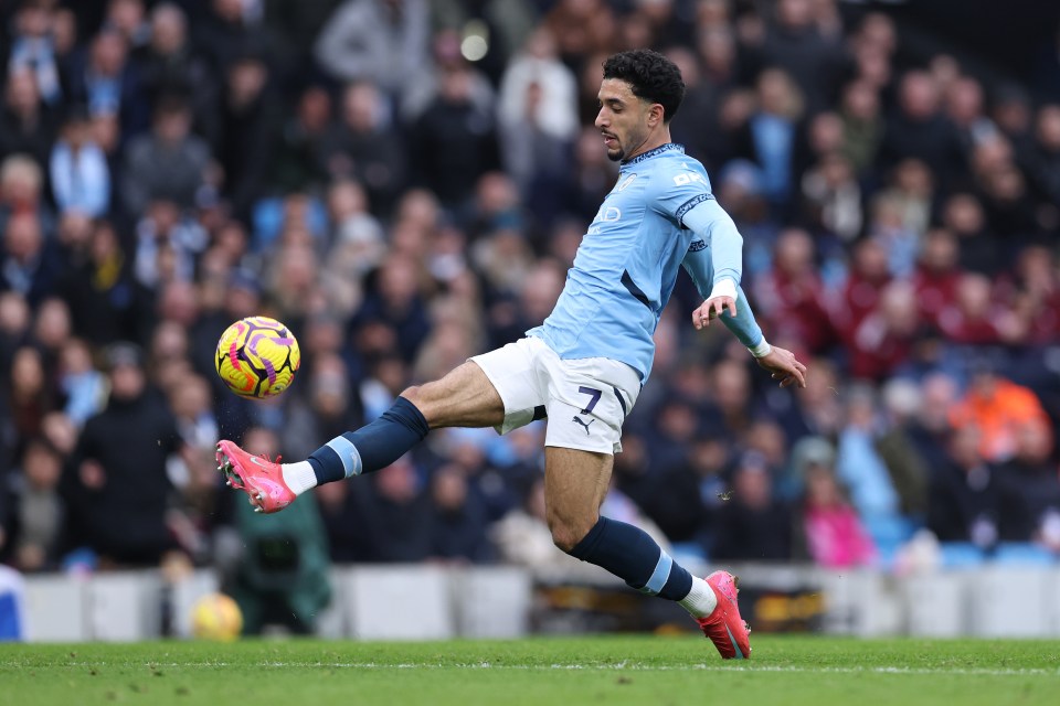 Omar Marmoush of Manchester City scoring a goal.