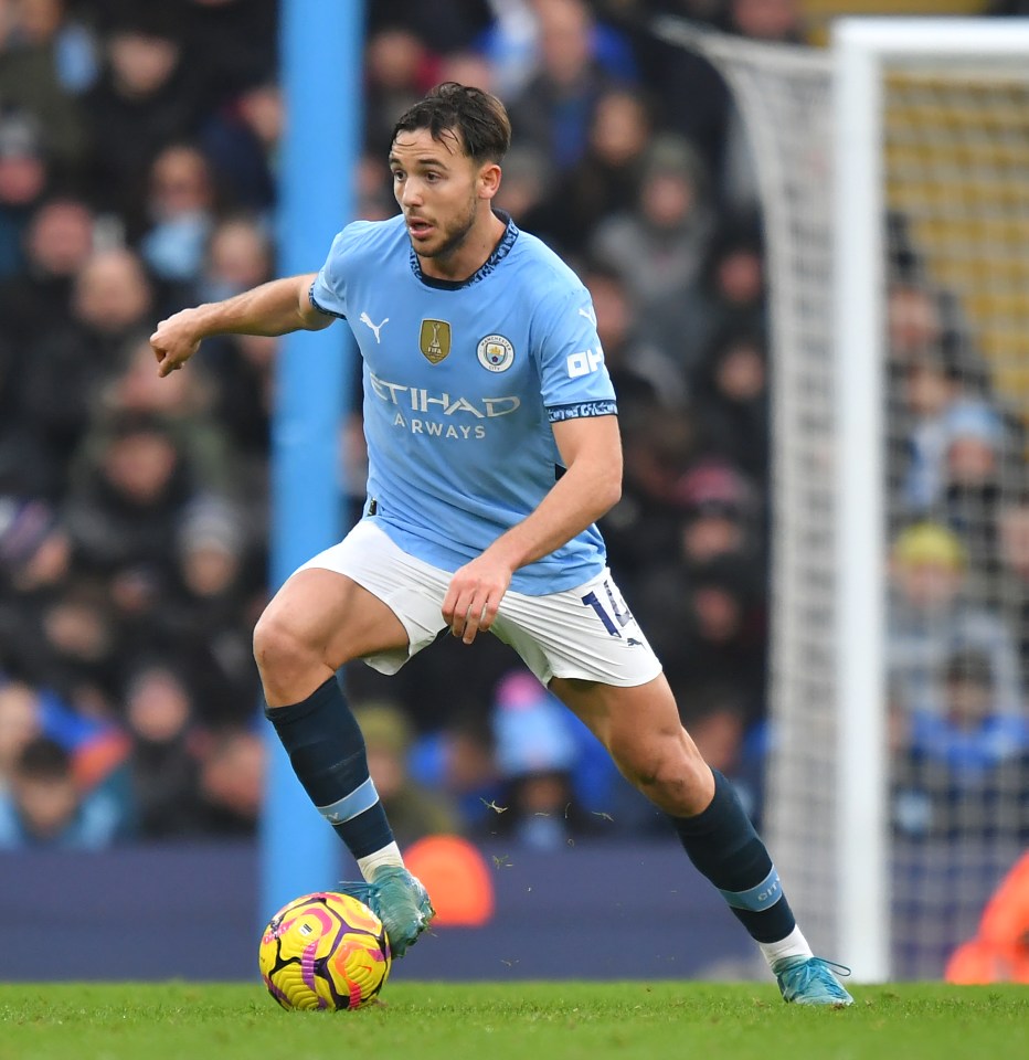 Manchester City's Nico Gonzalez playing soccer.