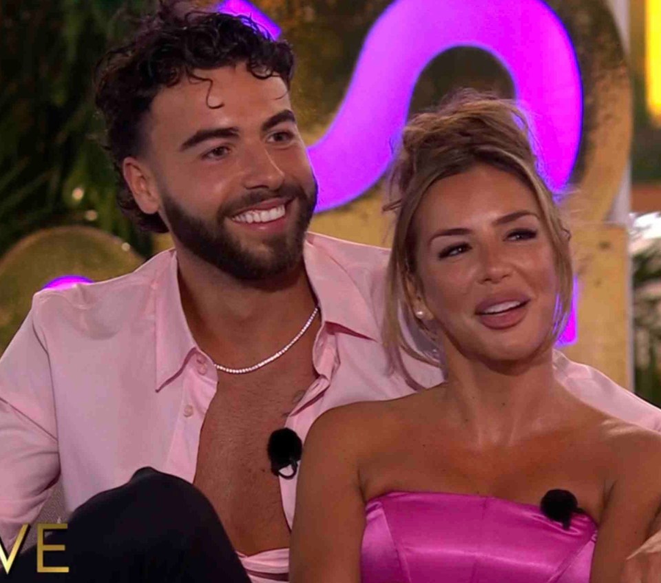 Screenshot of Maya Jama with Elma Pazar and Sammy Root on Love Island.