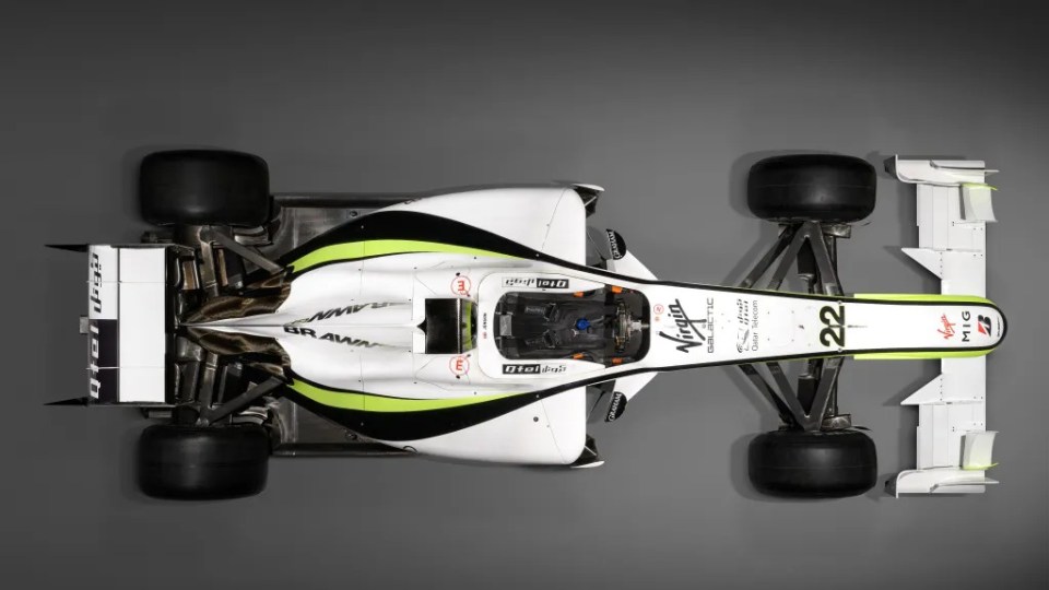 Overhead view of Jenson Button's 2009 Brawn GP Formula 1 car.