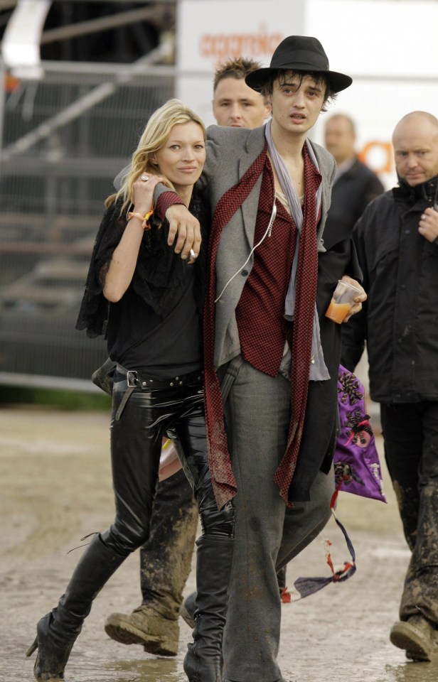 Pete Doherty and Kate Moss at Glastonbury Festival.