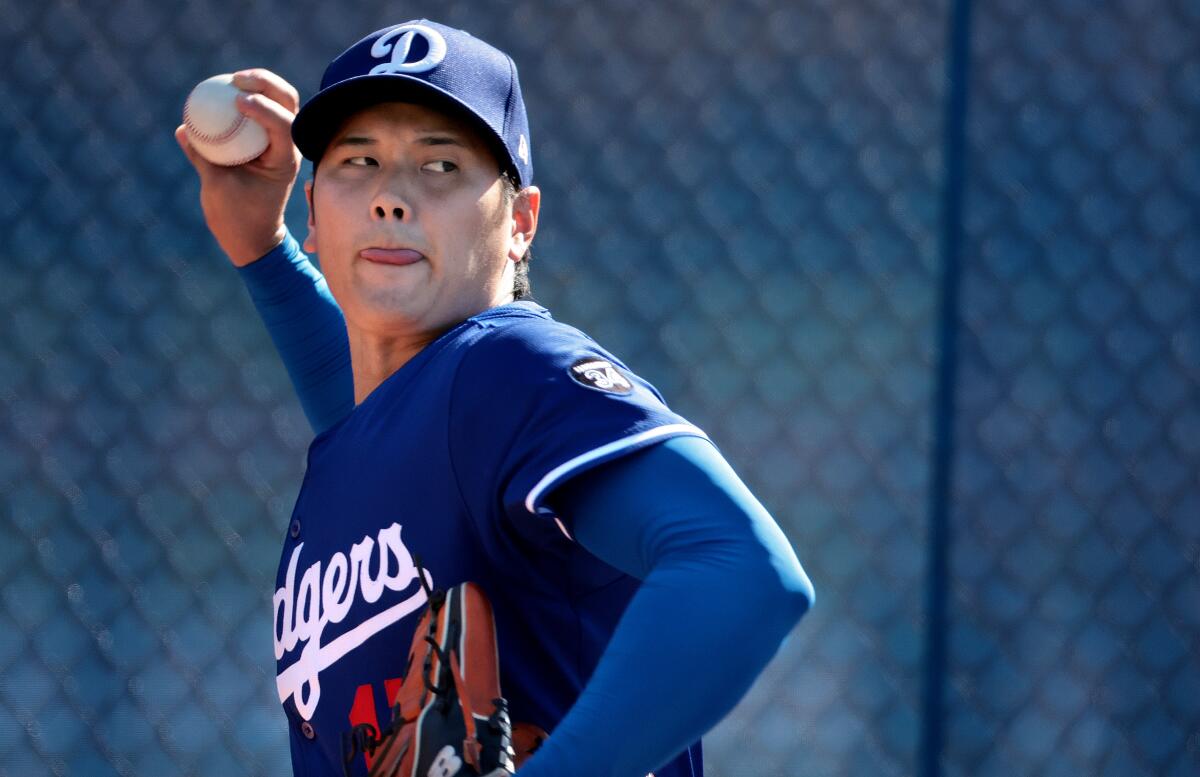 Dodgers pitcher Shohei Ohtani threw his second bullpen session of spring training at Camelback Ranch on Tuesday.