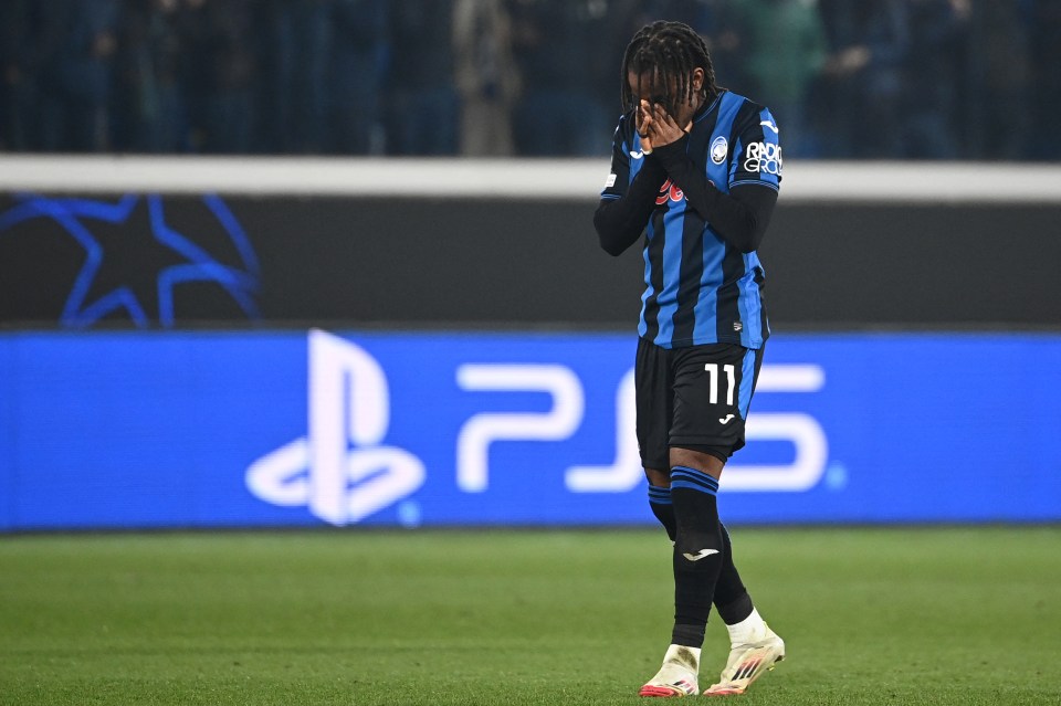 Ademola Lookman, Atalanta's #11, reacting after a soccer match.