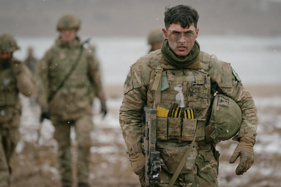 British soldier returning to camp after a practice assault.