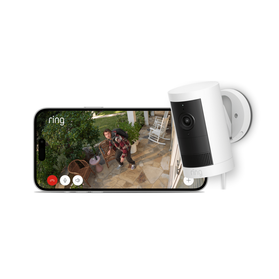 Ring Outdoor Camera Plus showing live feed on a smartphone.