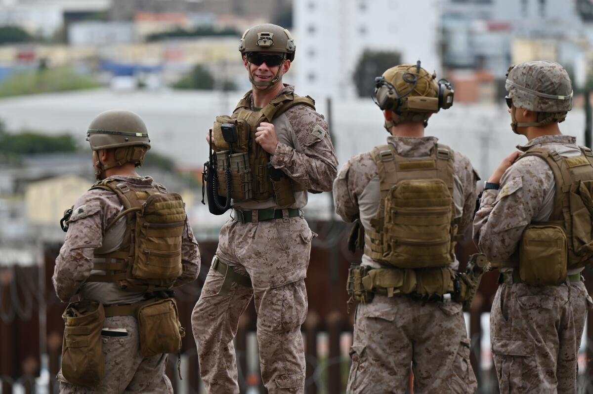 U.S. Marine Corps troops patrol the U.S.-Mexico border.