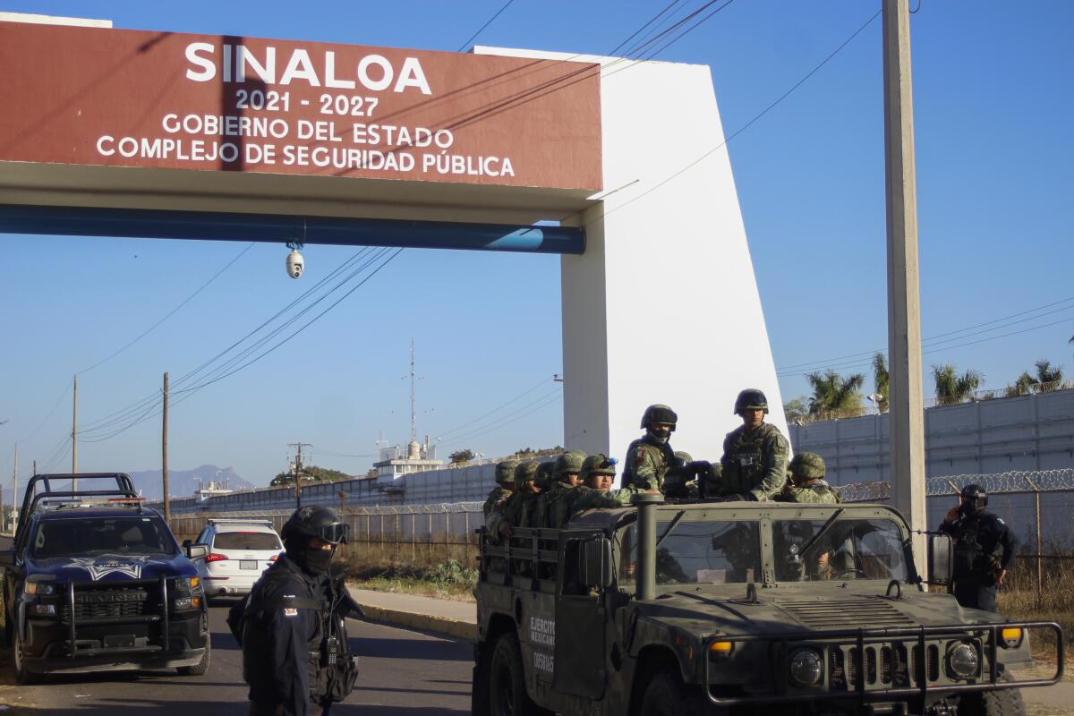 Mexican military and police patrol in Culiacan, Sinaloa state, Mexico.