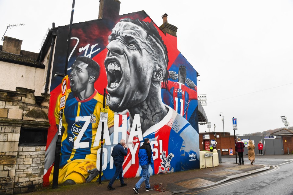 Mural of Wilfried Zaha near Selhurst Park Stadium.