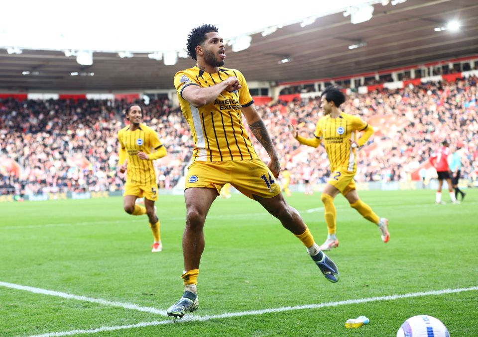 Georginio Rutter celebrating a goal.