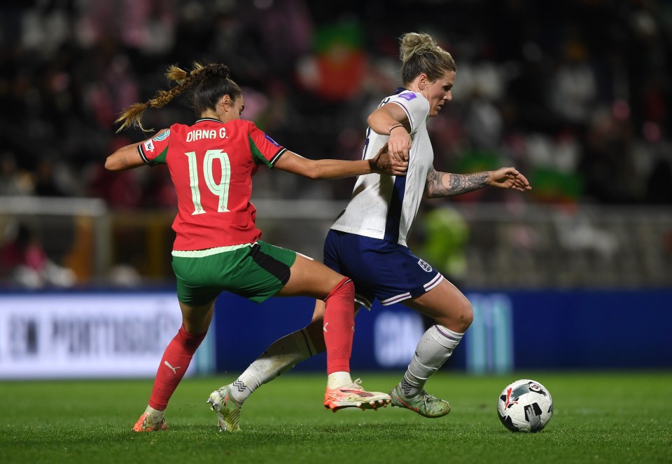 Millie Bright of England controls the ball during a soccer match.