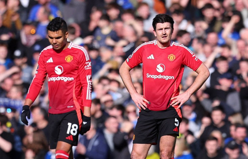 Manchester United's Harry Maguire and Casemiro looking dejected.