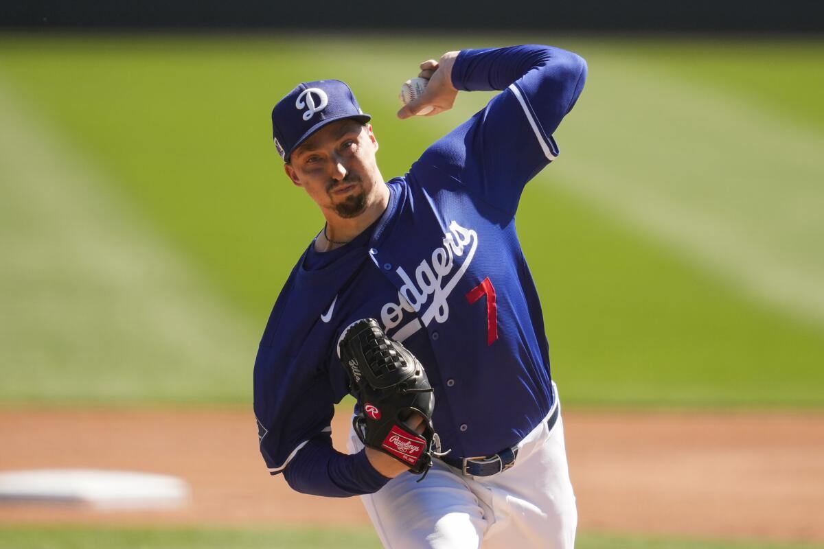 Dodgers left-hander Blake Snell threw a scoreless inning against the Mariners on Tuesday.