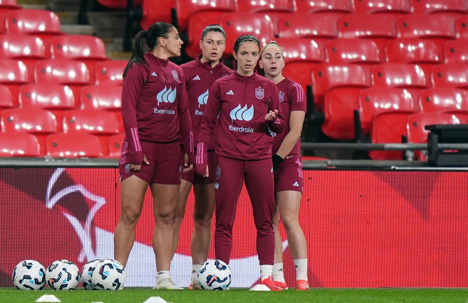 Spanish women's soccer team training at Wembley Stadium.