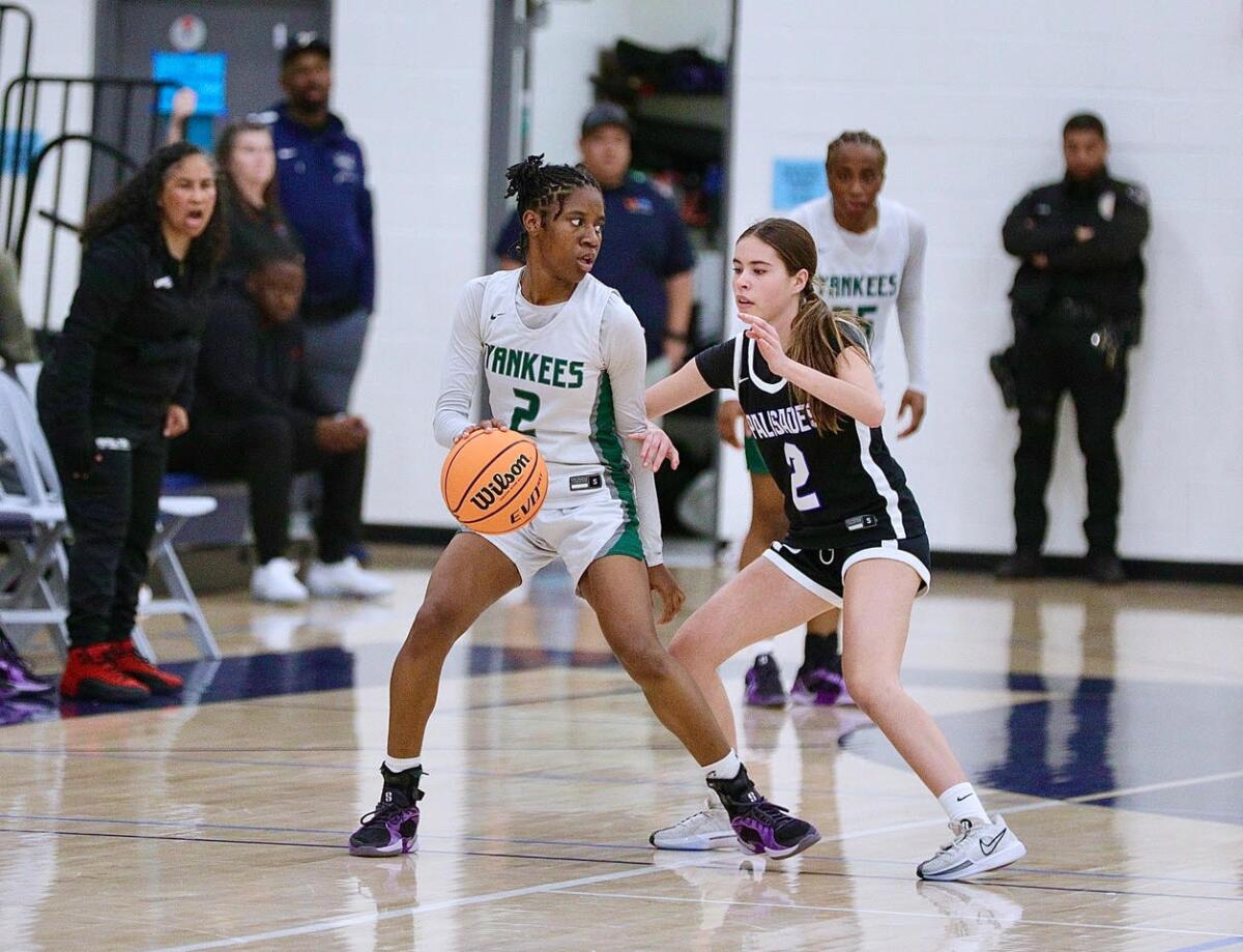 Hamilton’s Jade Fort is guarded by Palisades’ Olivia Lewis in the second half.