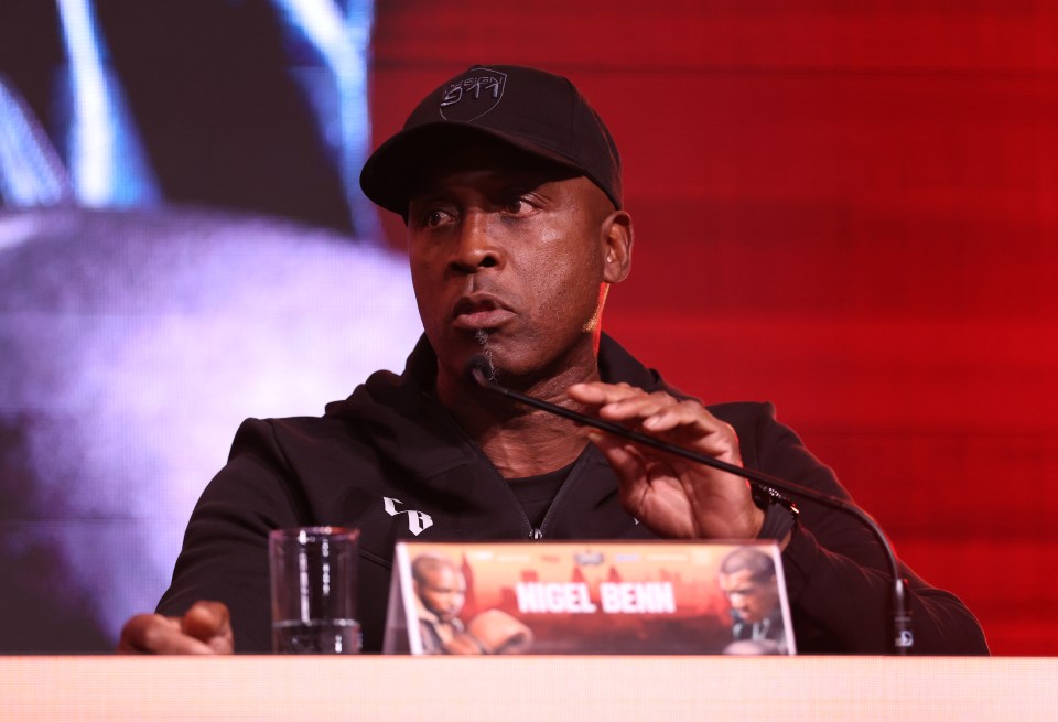 Nigel Benn at a press conference.