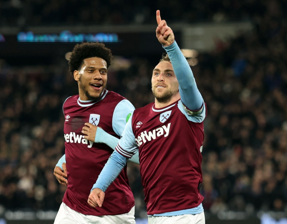 West Ham United players celebrating a goal.