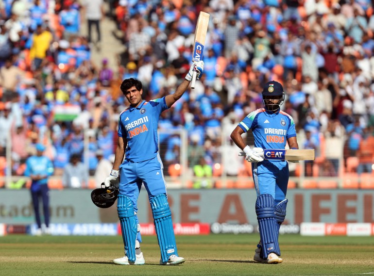 Cricket - Second One Day International - India v England - Narendra Modi Stadium, Ahmedabad, India - February 12, 2025 India's Shubman Gill celebrates after reaching his century REUTERS/Amit Dave