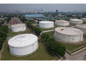 Fuel storage tanks at a PT Pertamina depot at Pelumpang in Jakarta, Indonesia, on Monday, June 5, 2023. Pertamina is scheduled to release full-year results on June 6.