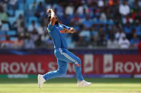 Getty Images Mohammed Shami of India bowls during the ICC Champions Trophy 2025 match between Bangladesh and India at Dubai International Cricket Stadium on February 20, 2025 in Dubai, United Arab Emirates. 