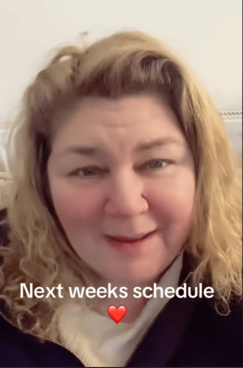 Woman announcing next week's schedule.