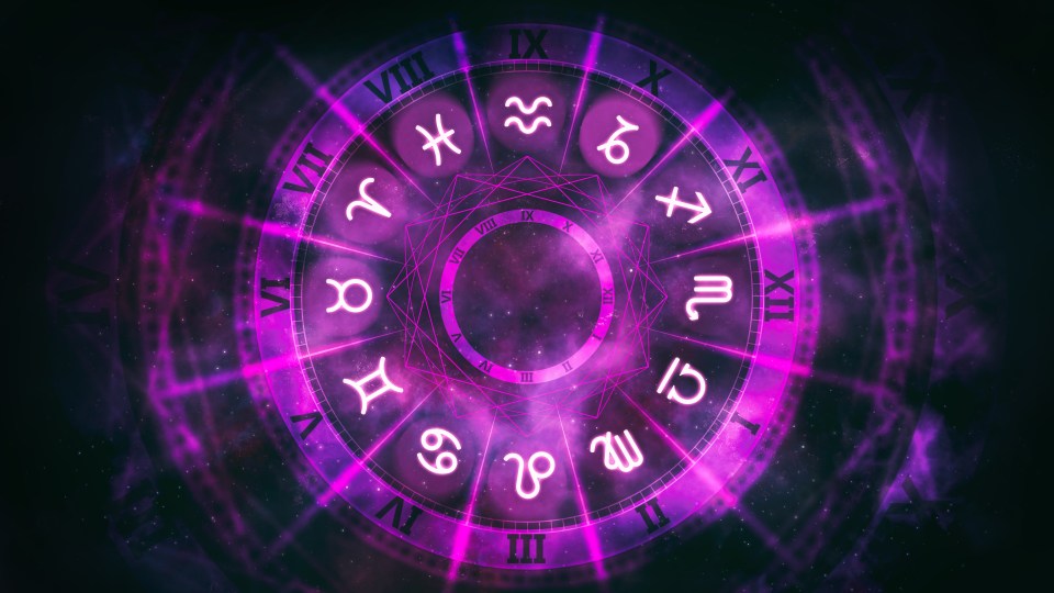 a purple circle with the zodiac signs in it