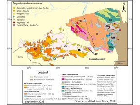 Regional geology and Copeçal Gold Project's proximity to known deposits and mineralized occurrences