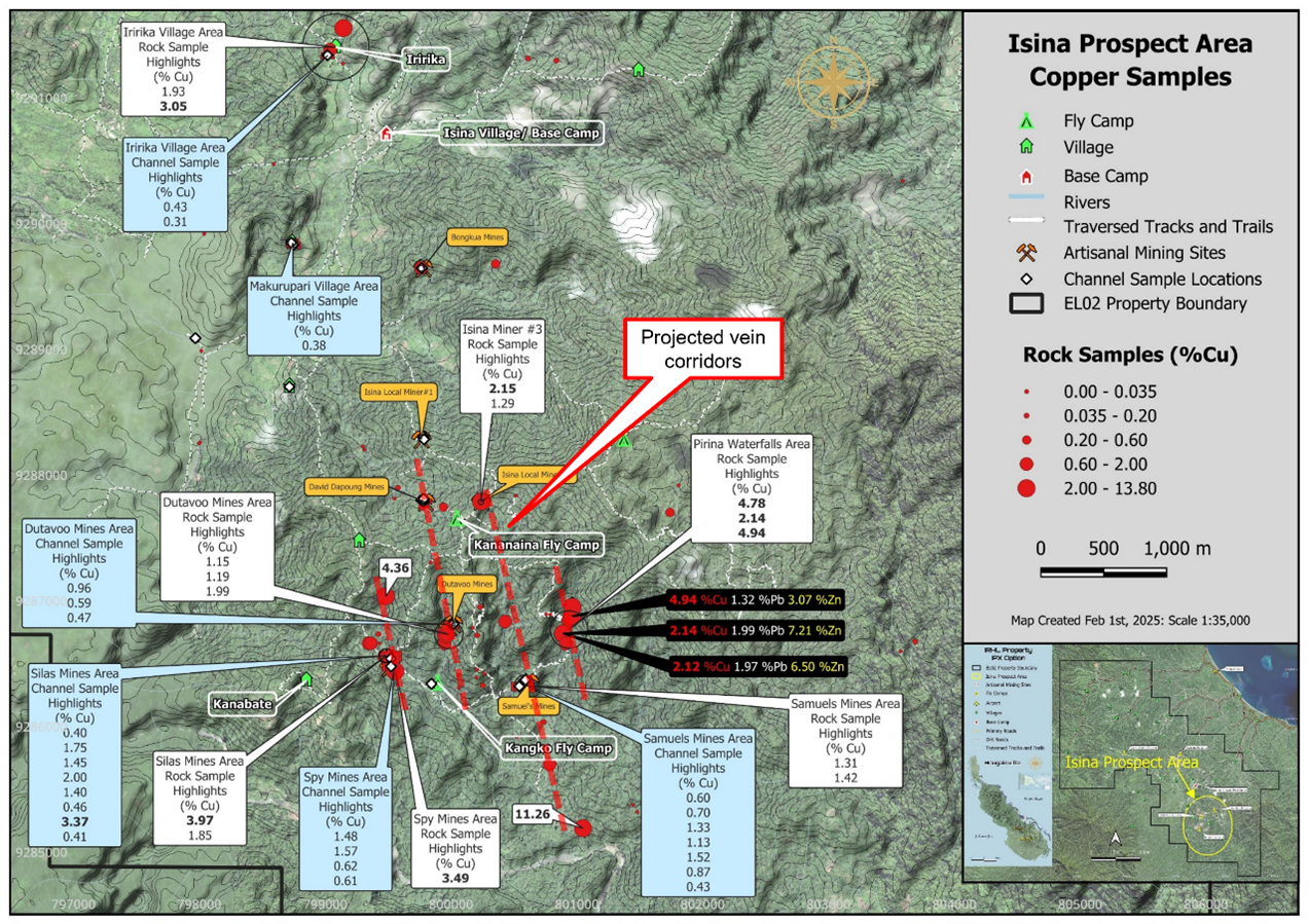 Detail of Copper in Rock Sampling at Isina Target Area