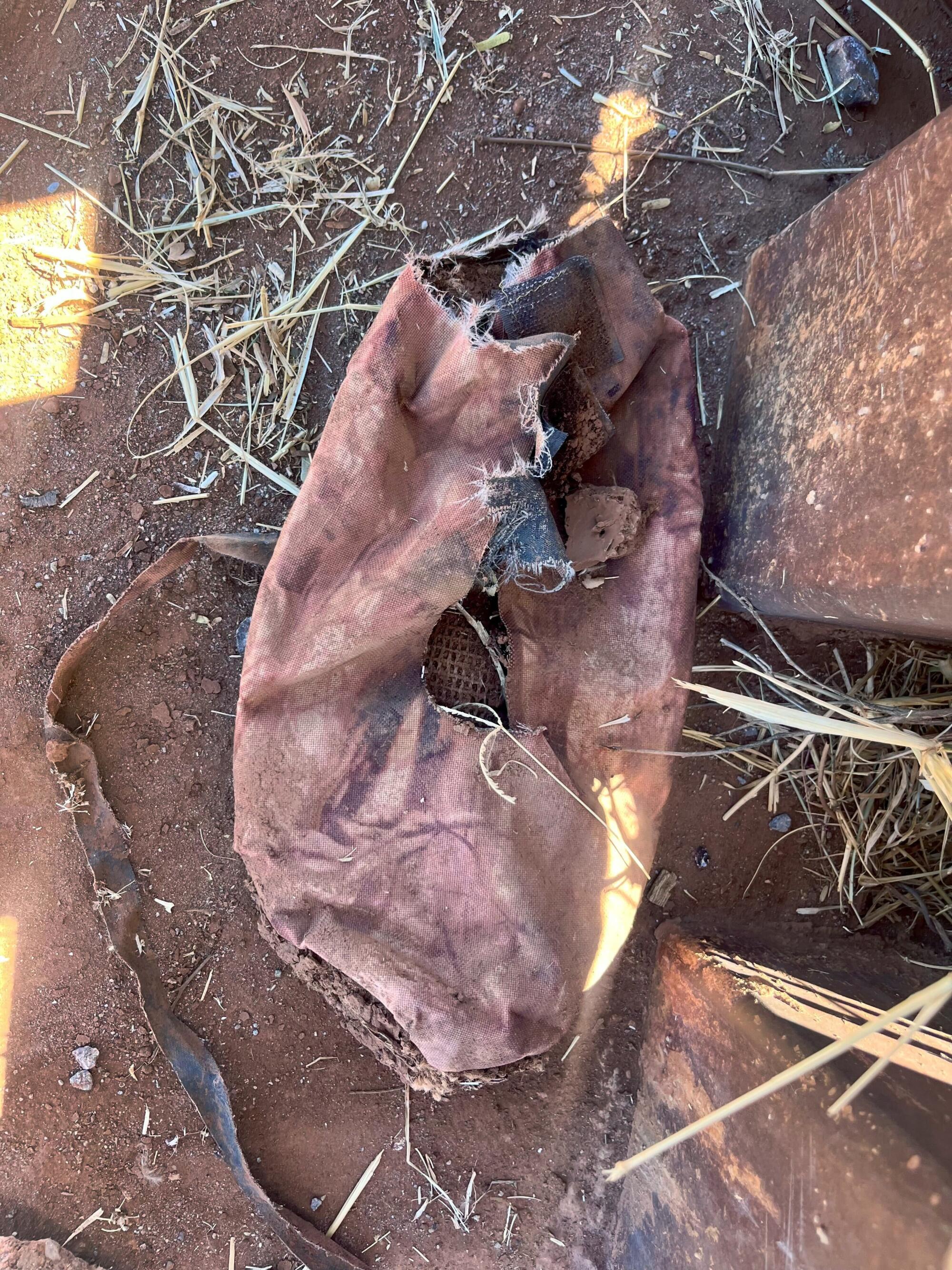 A pair of "carpet shoes" some migrants wear to avoid leaving tracks.