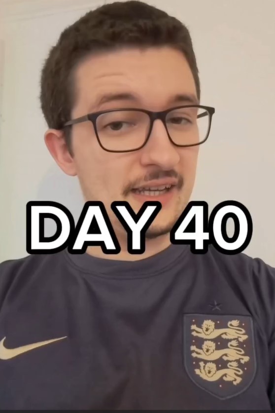 Man in glasses and England jersey, day 40.