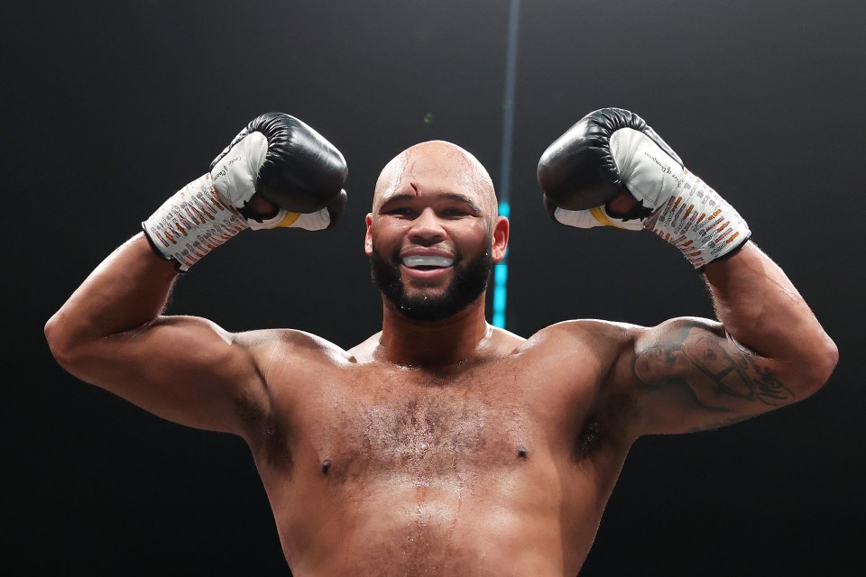 Frazer Clarke celebrates a boxing victory.