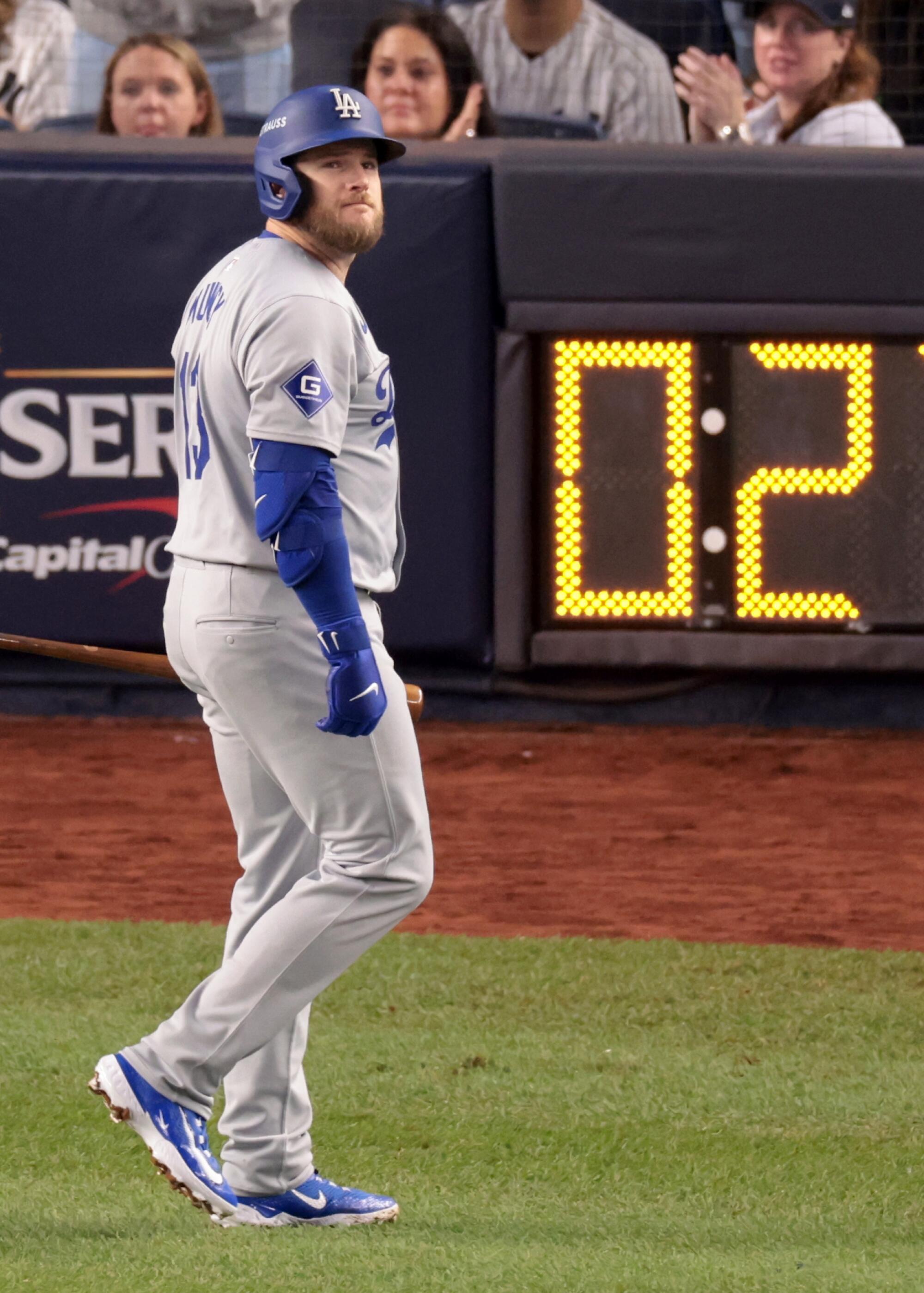 Dodgers third baseman Max Muncy strikes out in the first inning of Game 5 of the World Series against the Yankees.