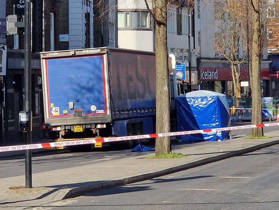 Scene of a fatal lorry collision in London.