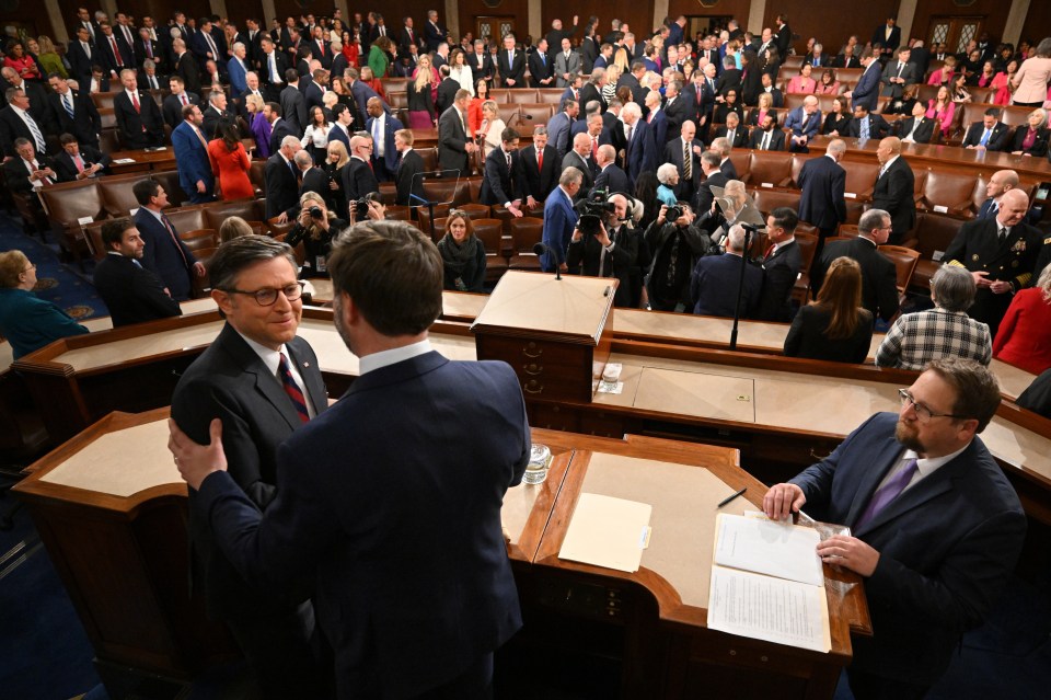 Vice President JD Vance and Speaker of the House Mike Johnson in the US Capitol.