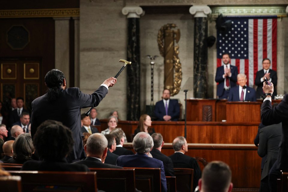 Rep. Al Green protesting during President Trump's address to Congress.