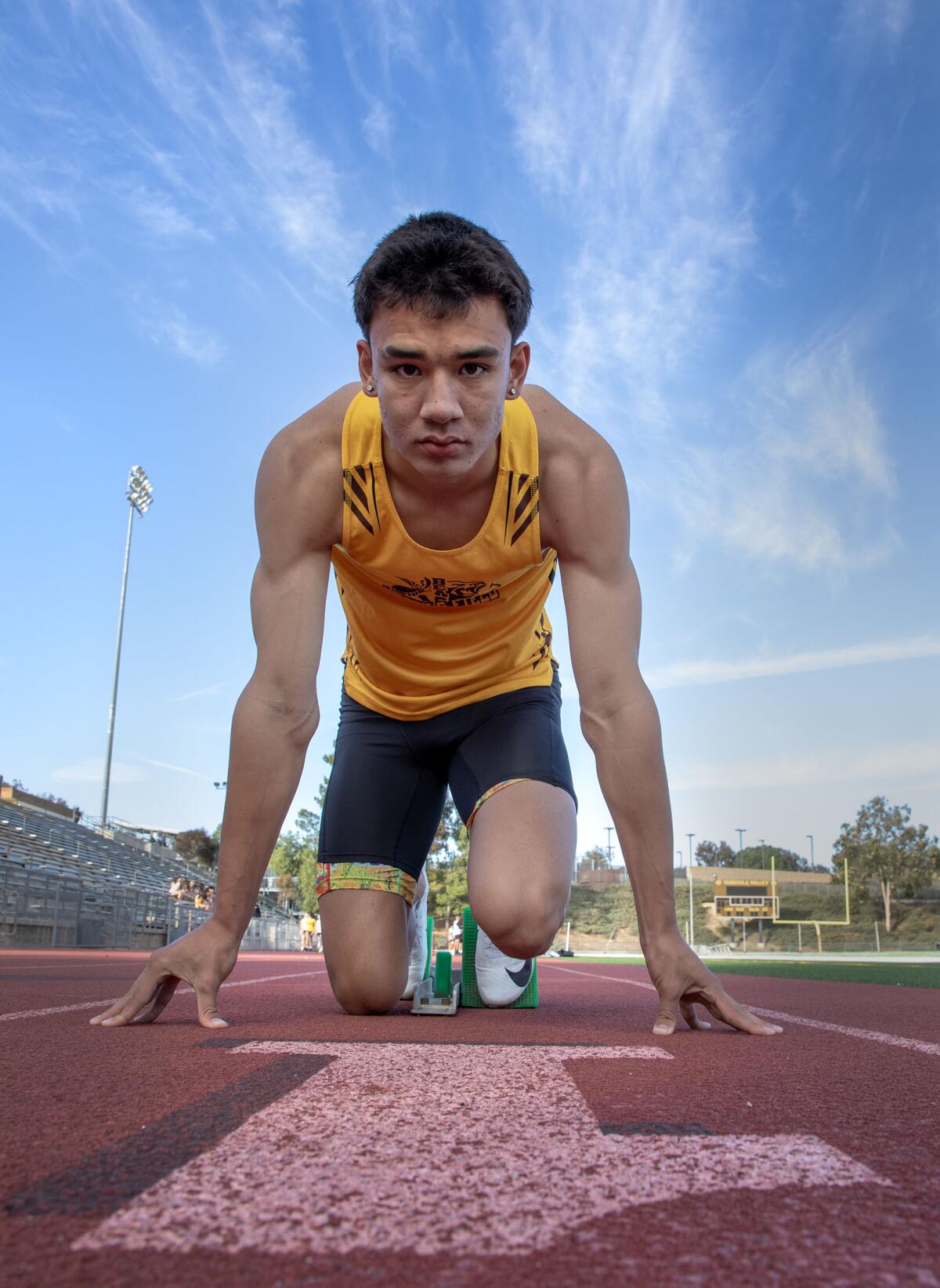 Temecula Valley High School senior Jack Stadlman, a former basketball player, has transferred his skills to the track.