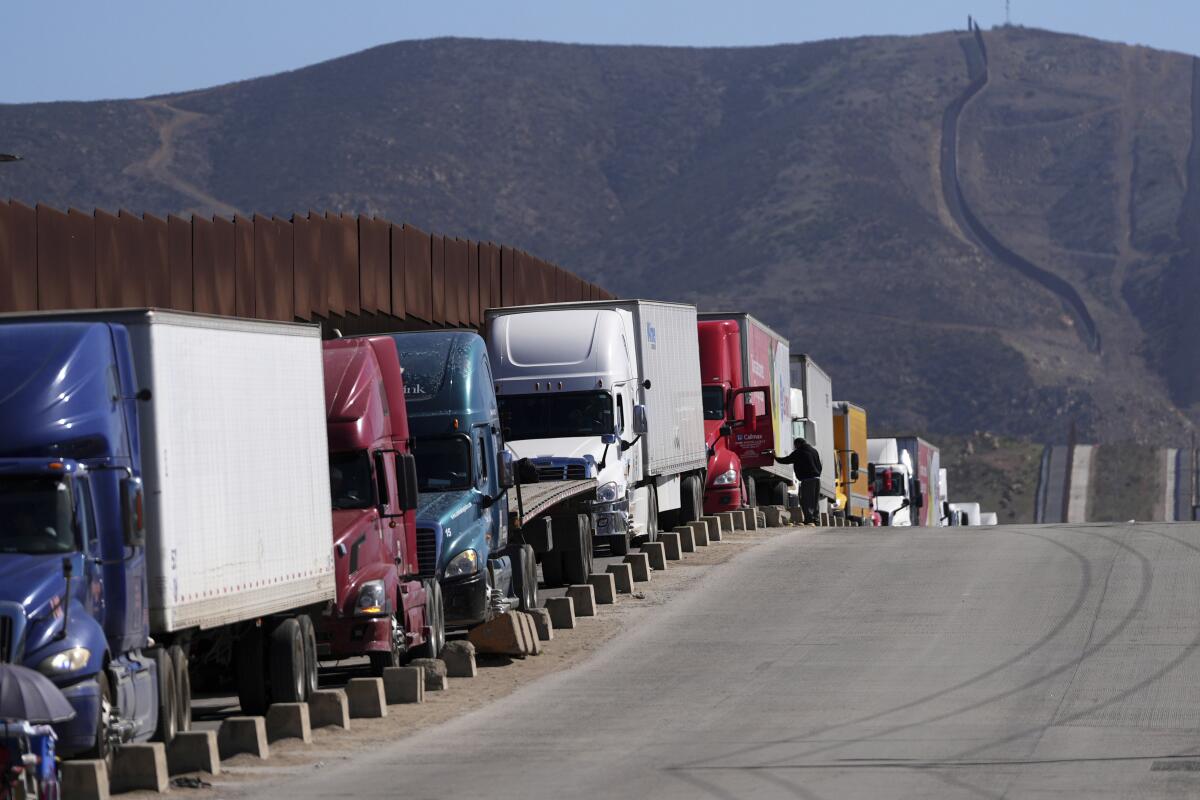 Trucks line up to cross the border 