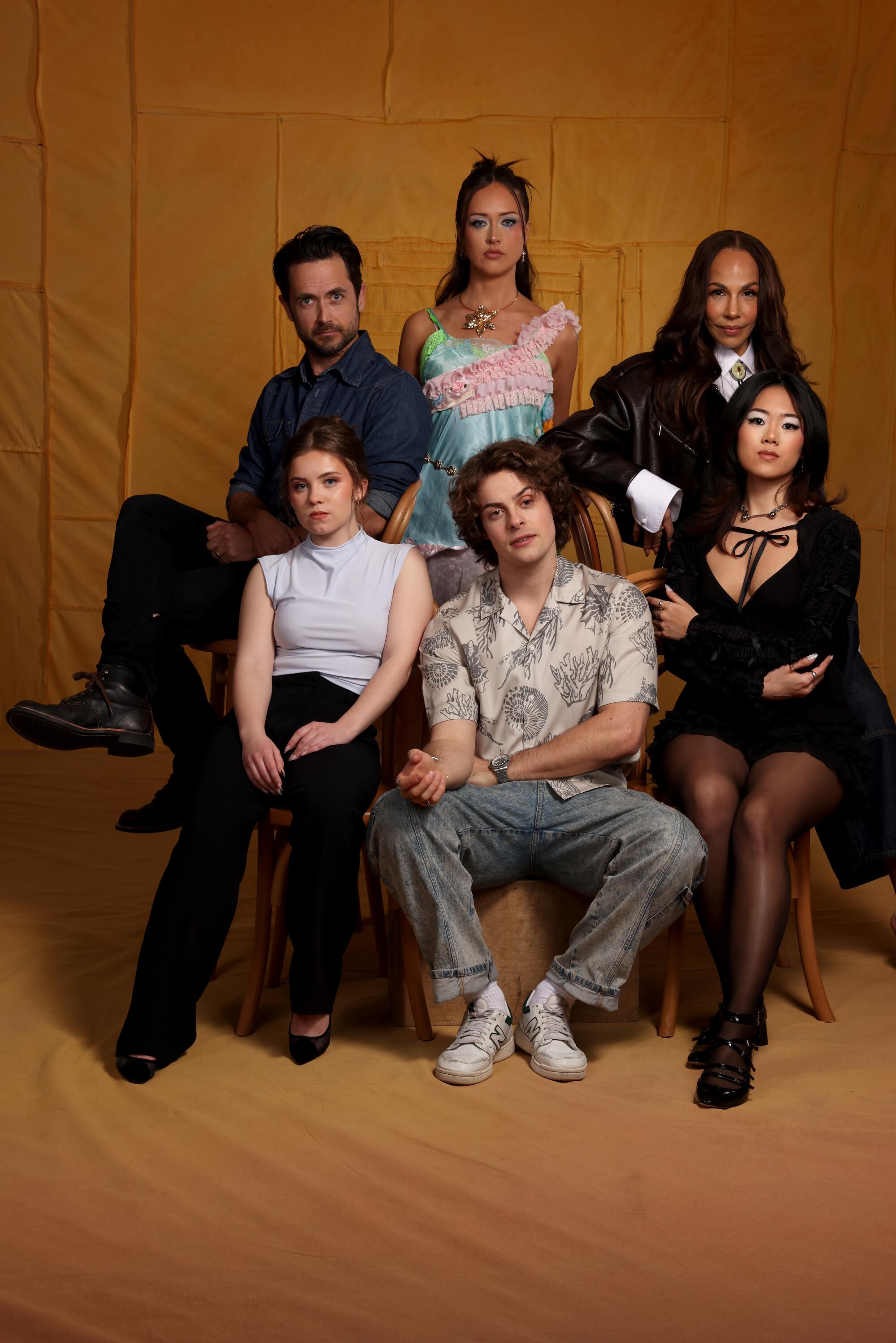 Kate Hallett, Herman Tommeraas and Aya Furukawa, (Back row L to R) Justin Chatwin, Emma Higgins and Amanda Brugel