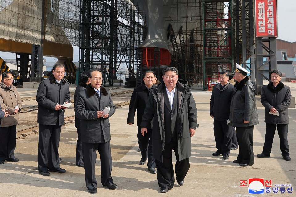 Kim Jong Un visits a North Korean shipyard.